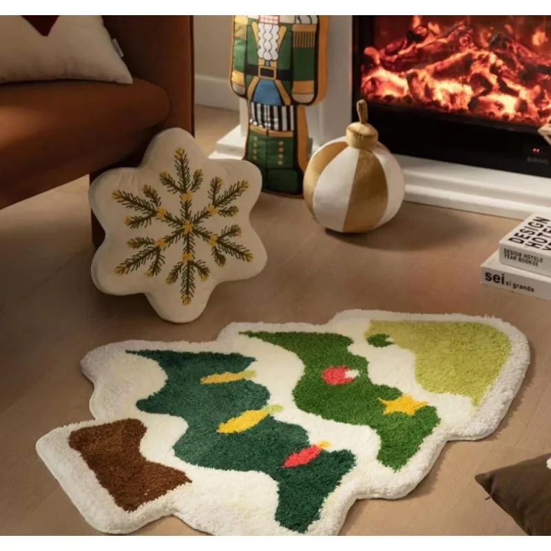 

Рождественский коврик для ванной комнаты, необычный декоративный коврик для рождественской елки для домашнего использования, прикроватный ковер из искусственного кашемира для спальни