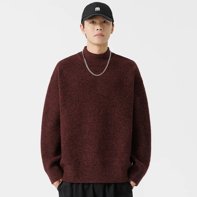 New men's crewneck trend knitwear bottom half turtleneck sweater for Fall/Winter 2024 fake model