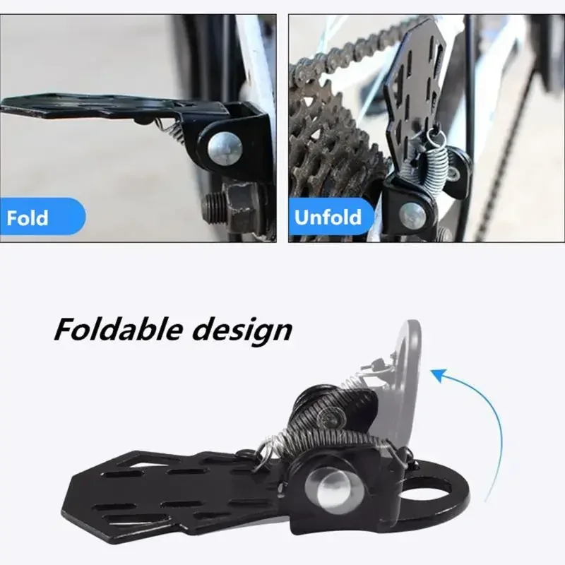 Durable MTB Rear Seat Footrest Mounted on Back Wheel Bike Pedals Folding Footboard Cycling Accessories Non-slip Design 자전거 페달