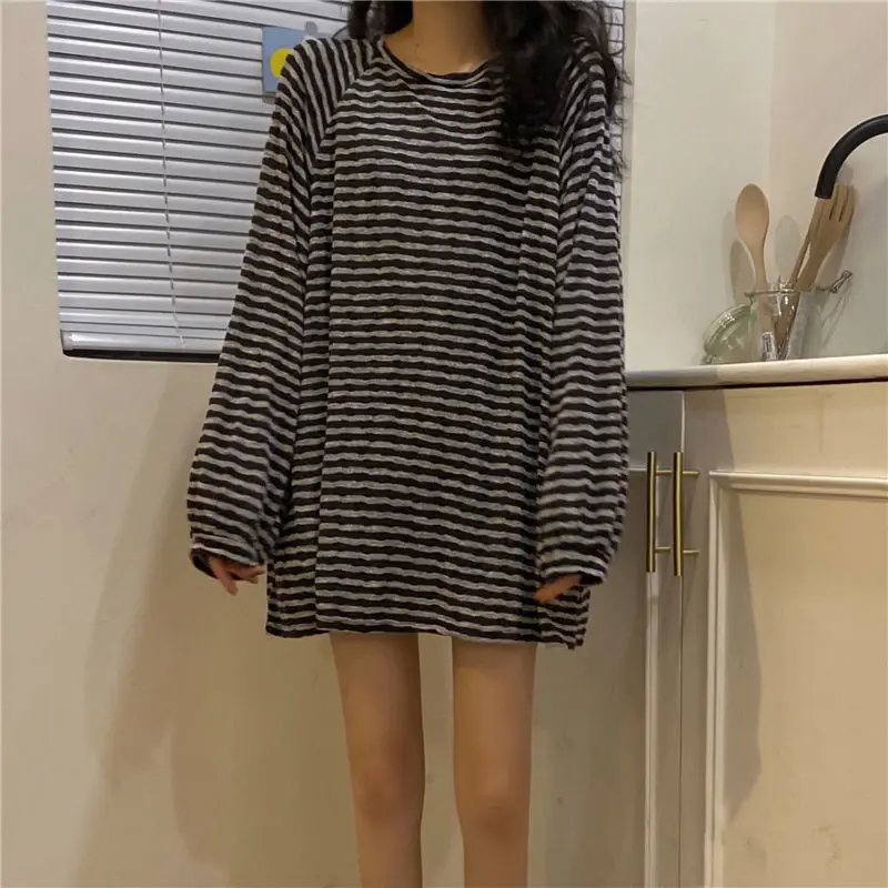 Gidyq Korean Women Striped T Shirts Fashion Streetwear All Match Female Long Sleeve Tops Casual Student Loose Tees New