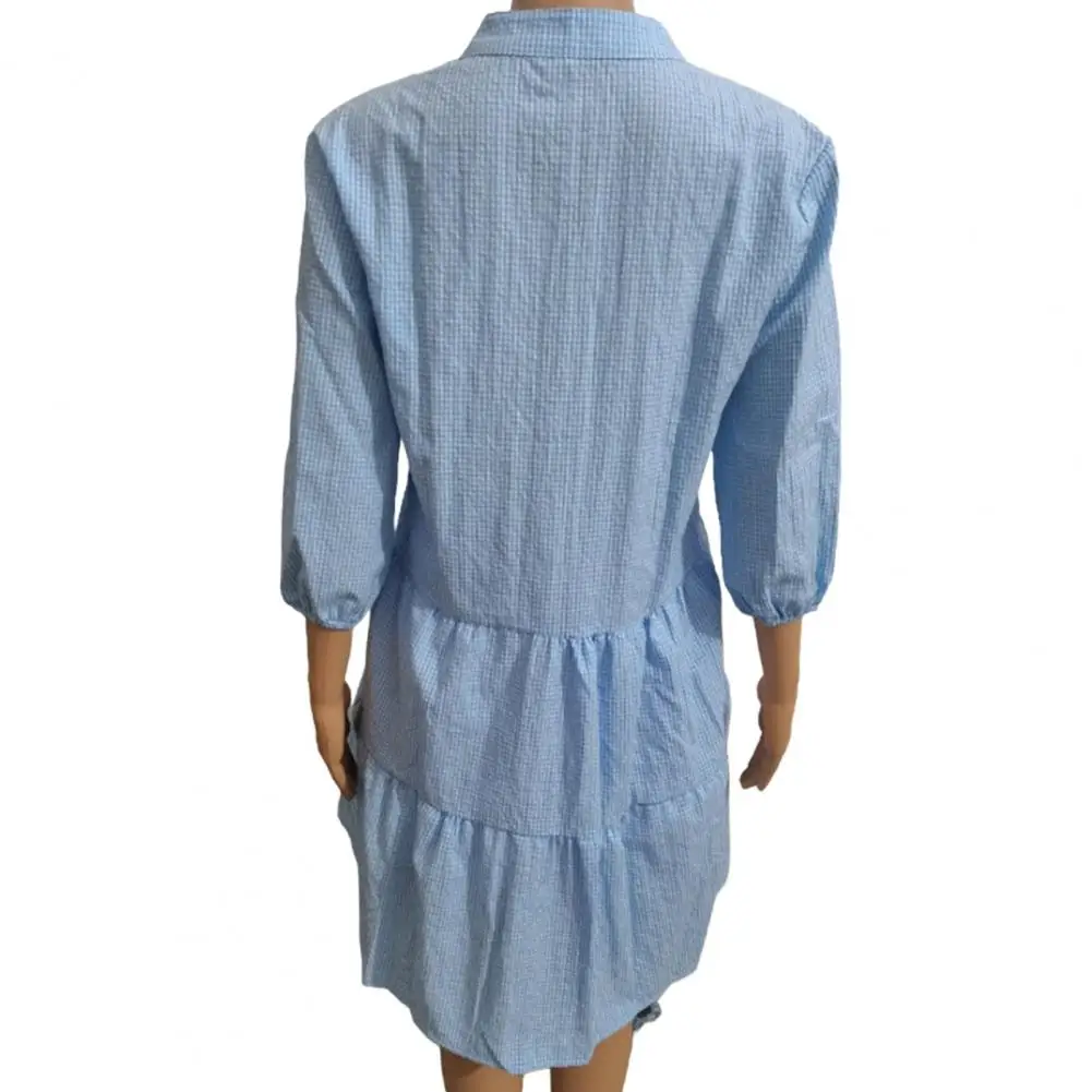 Minivestidos de manga larga con estampado de rayas para mujer, Vestido camisero de un solo pecho para ir al trabajo, dobladillo de retazos multicapa, Vestido de playa