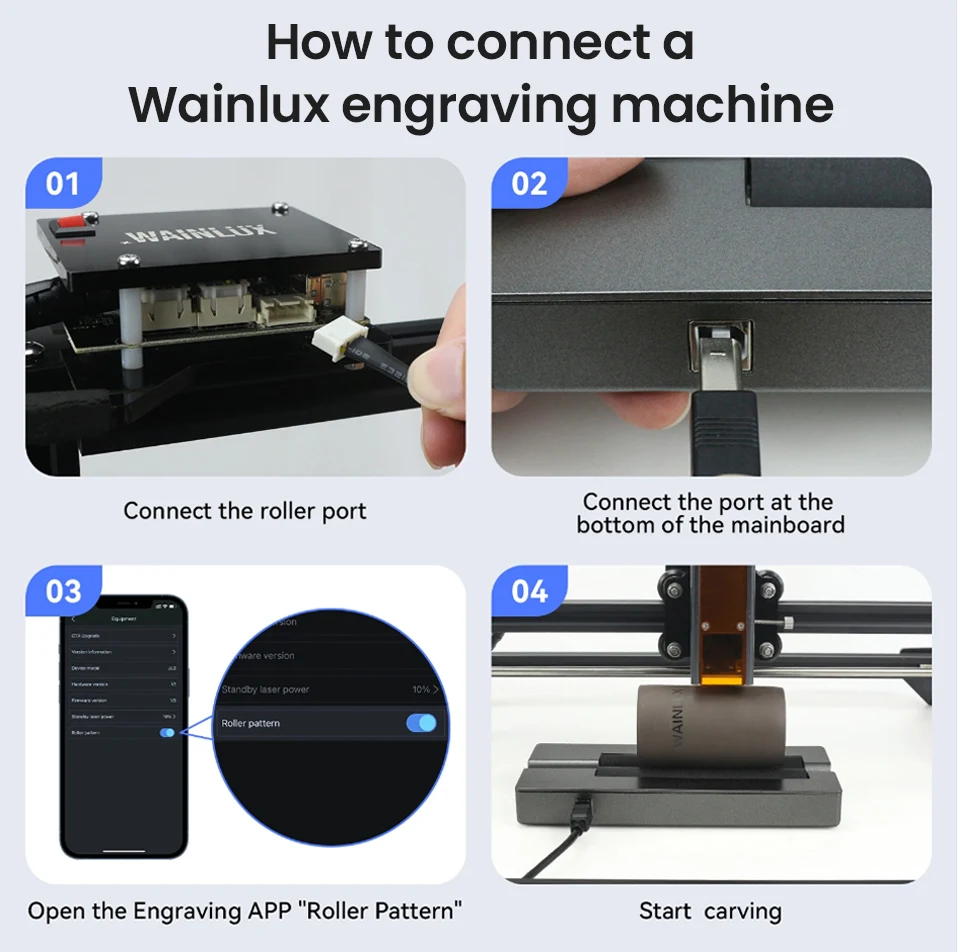 Imagem -06 - Wainlux-rotary Axis Machine Attachment Faça Você Mesmo Fibra Laser Gravador Marcação Máquina Rotativa Ferramenta para 360 Rodada Metal Gravura