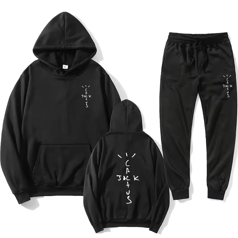 Cactus Jack Graphic Hoodie Suit Unisex Fashion Loose Sweatshirt and Pants 2 Pieces Sets Oversized Casual Chic Sportwear Suits