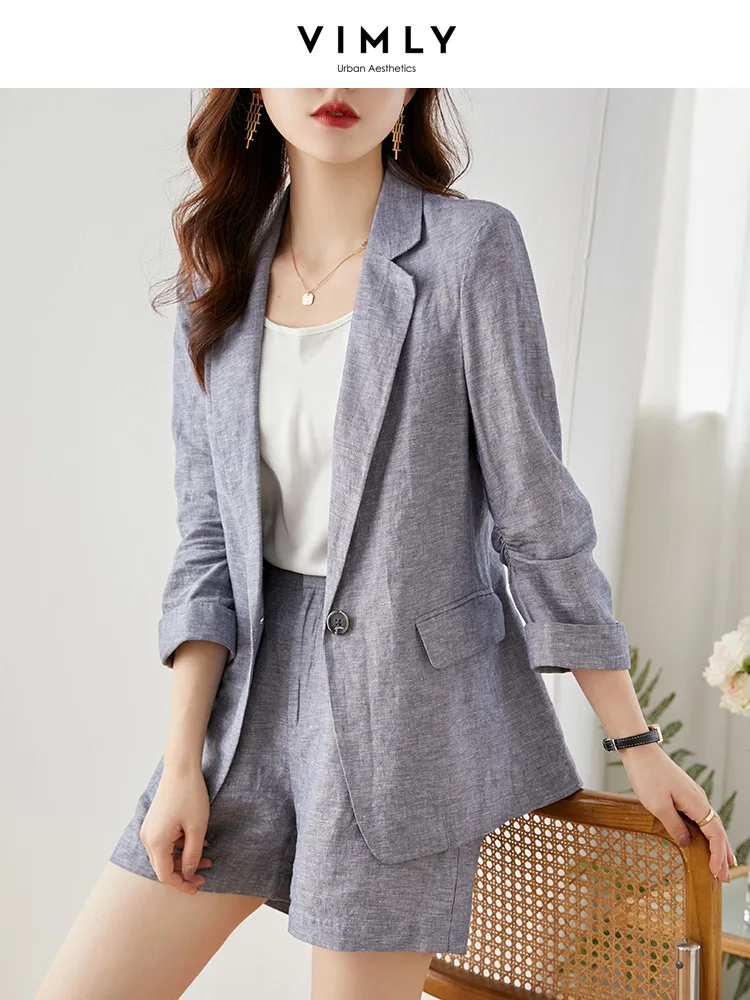 Conjunto de traje de Blazer informal para mujer, chaqueta de moda, pantalones cortos de cintura alta, conjunto a juego de dos piezas, Vimly Loose,