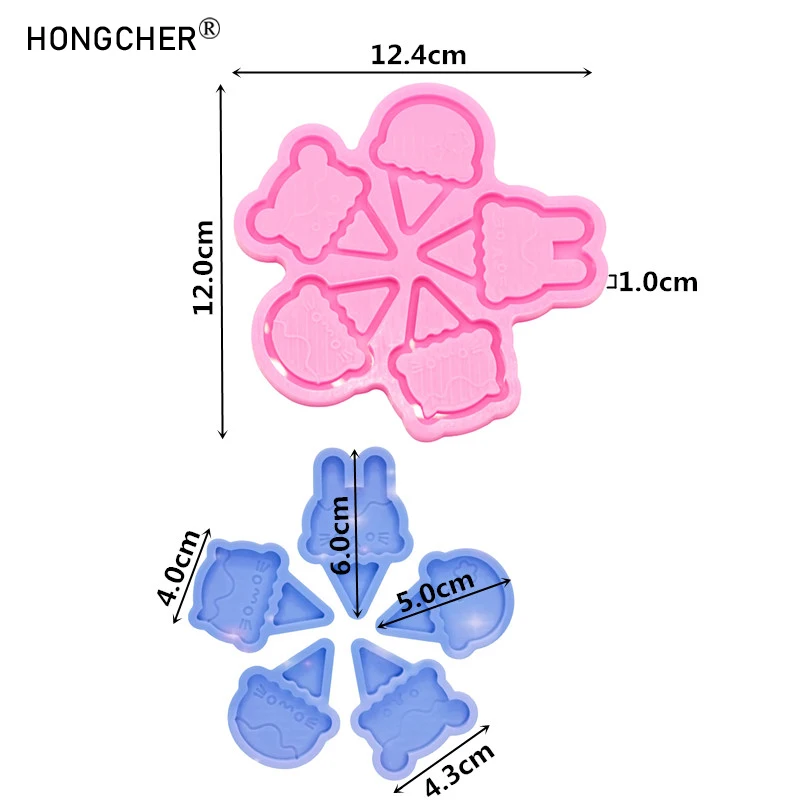 Shiny mirror cartoon animal ice cream shape silicone mold DIY epoxy resin jewelry earrings necklace accessories drip molds