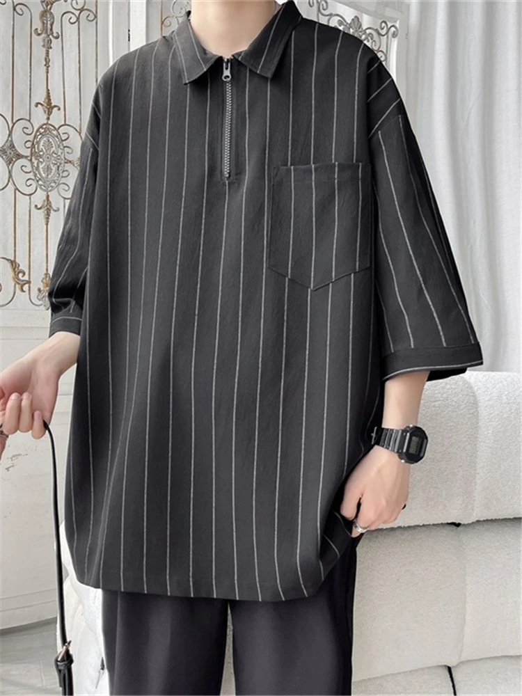 

Летняя тонкая полосатая повседневная рубашка с коротким рукавом для мужчин, свободного кроя, на пуговицах, дышащая, влагоотводящая, стандартной длины