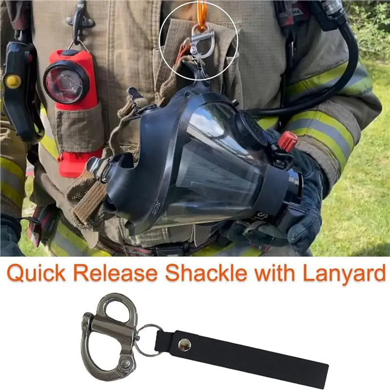 ABMI-4Pack Mask Quick Release Shackle With Leather Handle For Firefighter, 316 Stainless Steel Fixed Snap Shackle Lanyard,