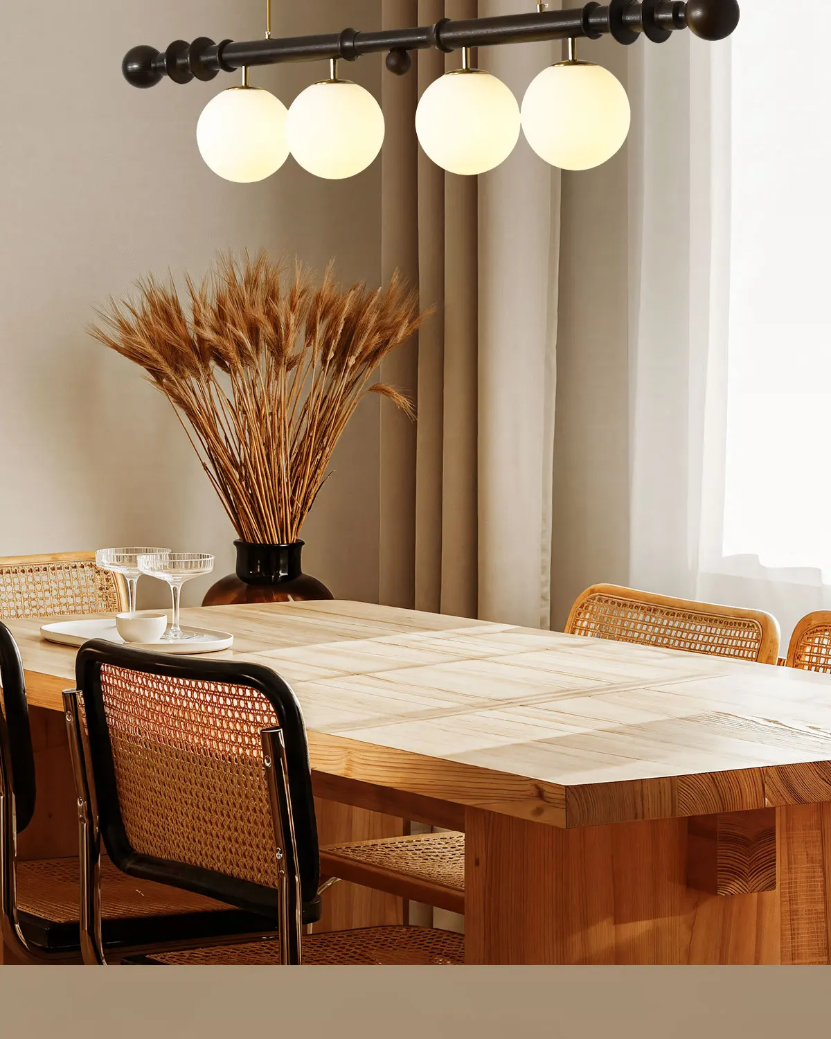 Chandelier wabi silent wind dining table strip light retro bar solid wood lighting