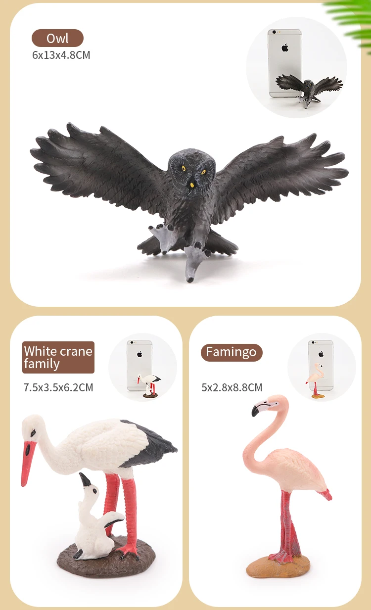 Miniatur-Klassiker-Vogel-Tier-Actionfiguren-Set – Flamingos, Papagei, Meer, Mew, Pfau, Eule, Strauß, pädagogisches Spielzeugmodell für Kinder – Detail 11