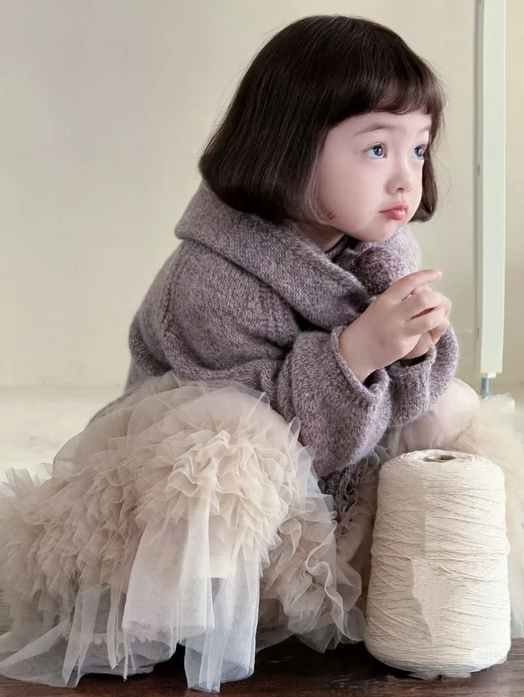 Korean Children Clothing 2024 Autumn Winter New Pure Purple Knit Suit Girl Warm Long Sleeve Sweater Cute Cake Knitted Skirt Set