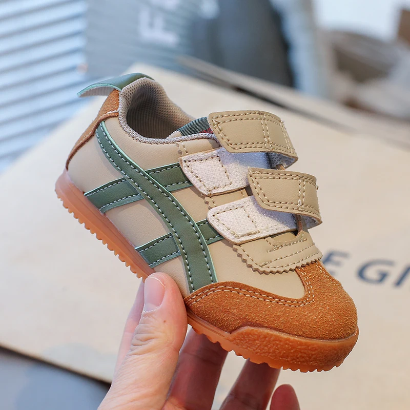 Spring Autumn Toddler Girls Retro Casual Sneakers Dual Hook Loop Striped Non-Slip Soft Sole Low Top Daily Walking Shoes