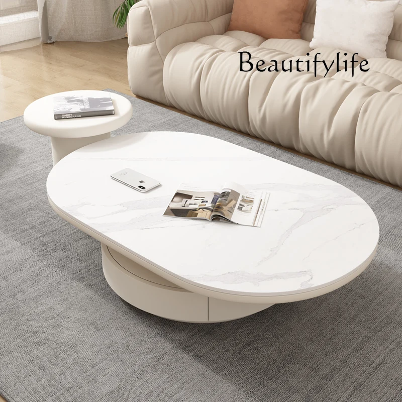 French Cream Style Cloud  Oval Style Modern Minimalist Stone Plate Tea Table living room decoration