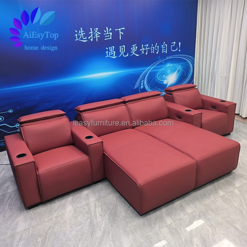 Electric SofaNice Real Leather 4 Seater Electric Recliner Chaise Sofa Electric Reclining Chaise Lounge Power Reclining Sectional
