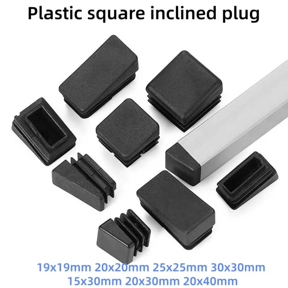 Black PE Plastic Inclined Square Tube Plugs, 19x19mm to 20x40mm Adjustable Furniture Foot Pads, Chair Leg Protective End Caps