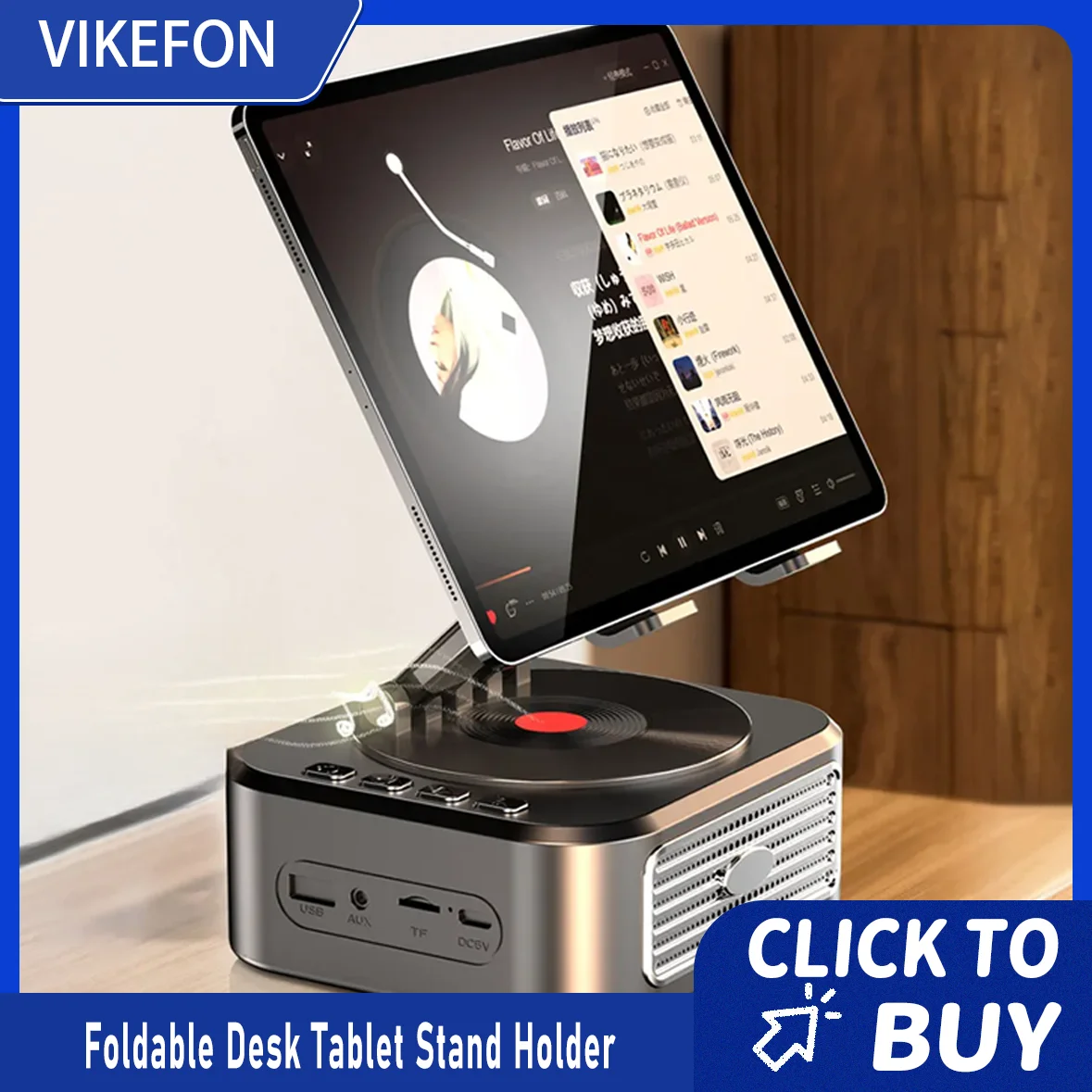 

360° Rotation Foldable Desk Tablet Stand Holder Table Smartphone Mount with Wireless Bluetooth Speaker Stereo USB Sound Box