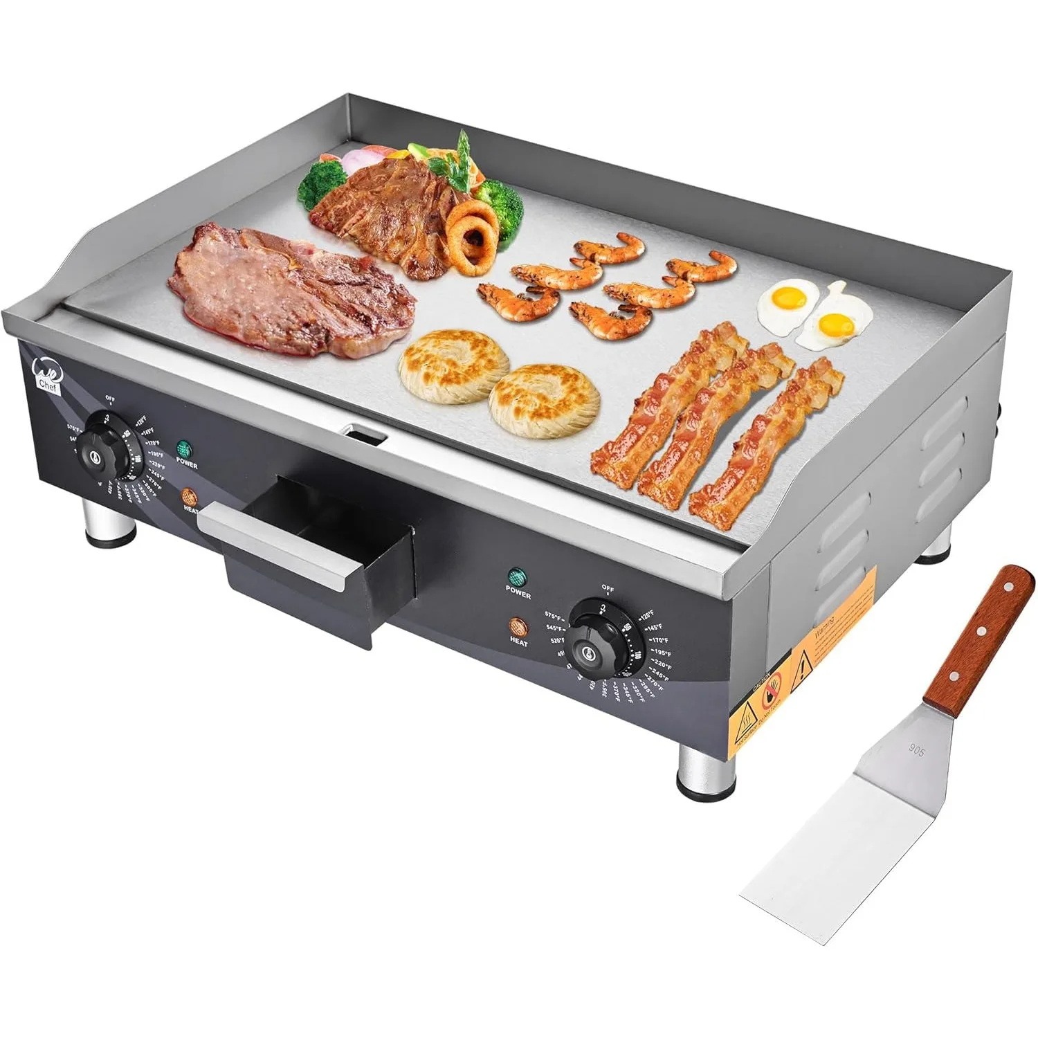 

24" Electric Countertop Griddle Non-Stick Flat Stainless Steel Adjustable Restaurant Grill Temperature Control 120°F-575°F