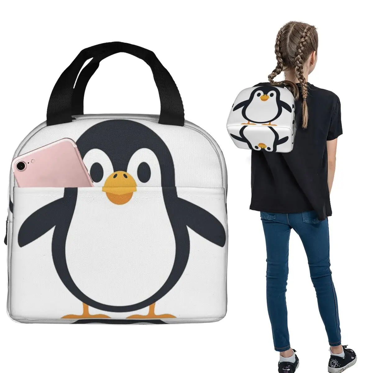 Penguin Insulated Lunch Bag for Women Kids Portable Food Boxes Thermal Lunch Box Tote