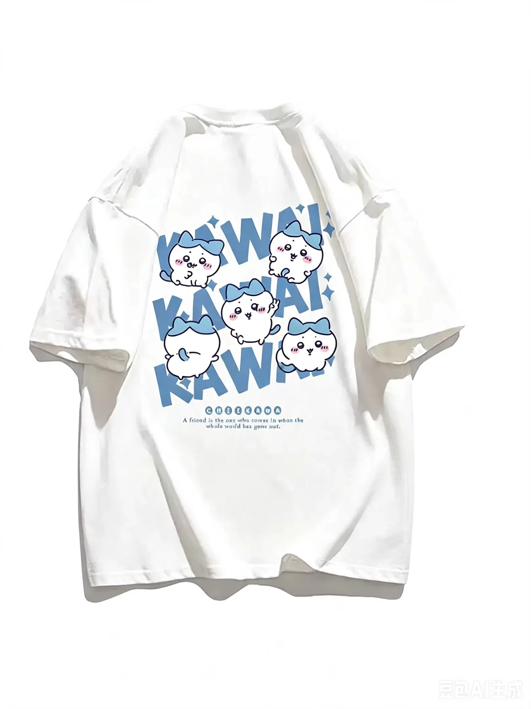 Oversize Heavyweight Hachiware Double Sided Print Tee Unisex Chiikawa Kawaii Cartoon Summer Casual Cotton Short Sleeve T-shirt