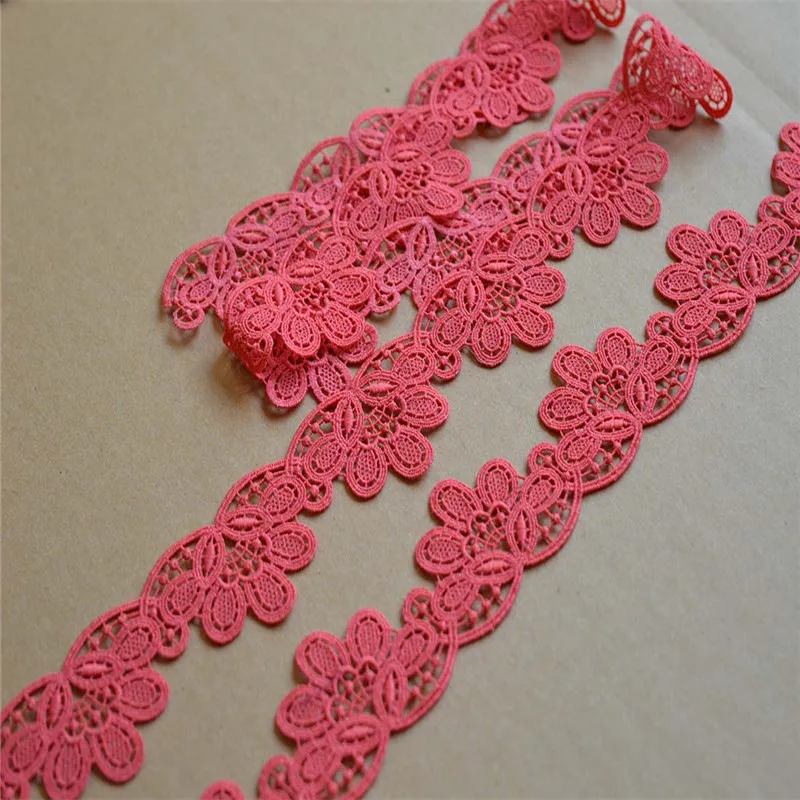 15Yards 3.7cm Wide Shiny Gradient Red Flower Hollow Venise Diy Venice Lace Clothing Accessories Of Various Garment,Bra.Skirt