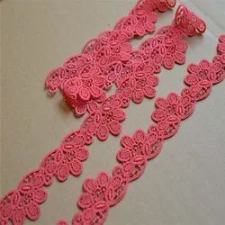 15Yards 3.7cm Wide Shiny Gradient Red Flower Hollow Venise Diy Venice Lace Clothing Accessories Of Various Garment,Bra.Skirt