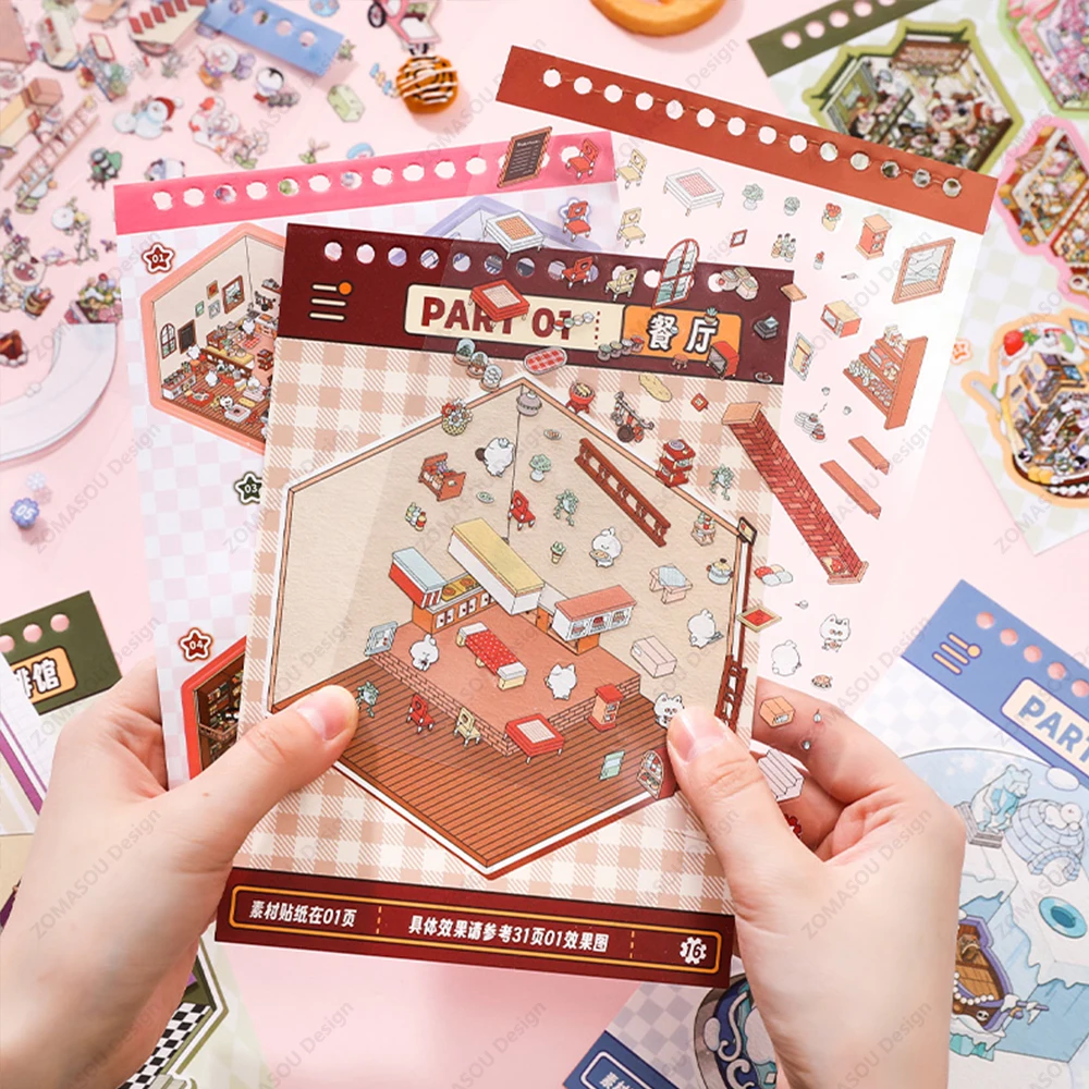 15IN1 3D Landscape Stickers Book 2.5d DIY Cabin Scene Sticker Birthday Gift for Child Kid