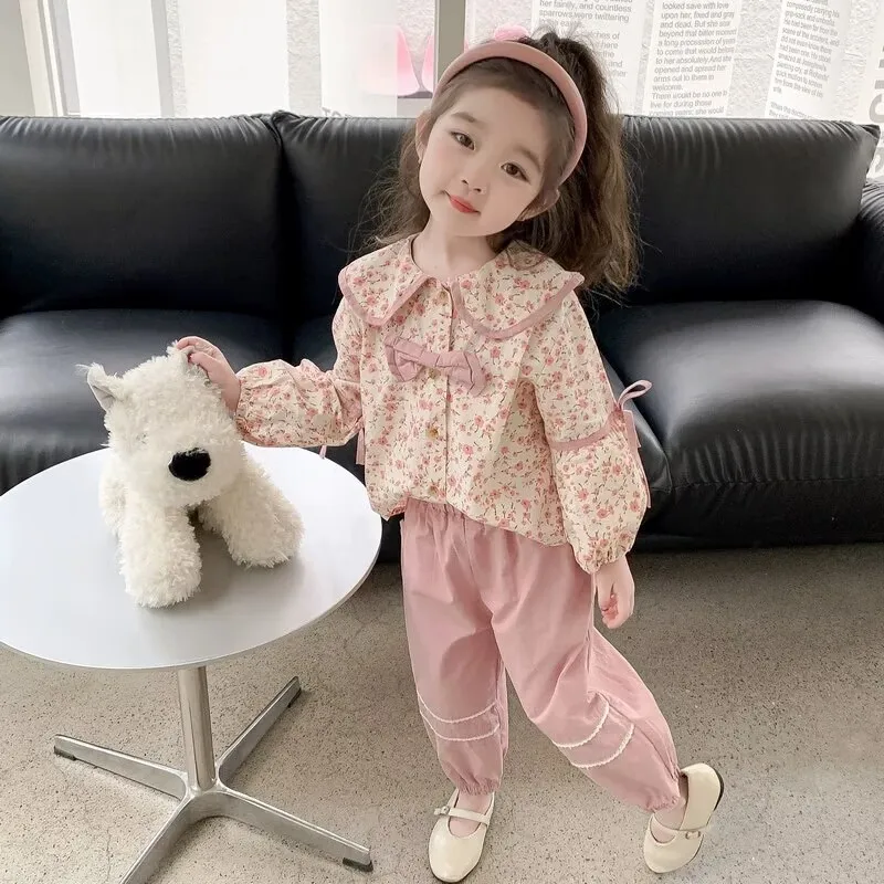 456  Casual Fashion Spring Autumn Style 2PCS SETS kids' Sets And Outfits For Girls Clothes Baby Girl Clothes Shirt + Wide Pants
