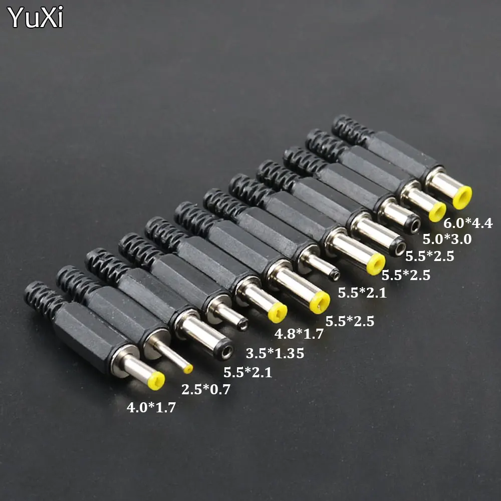 YuXi 10Pcs DC 6.0*4.4 5.5*2.5 5.5*2.1 5.0*3.0 4.8*1.7 4.0*1.7 3.5*1.35 2.5*0.7 mm Male DC Power Plug Connector DIY Charging plug