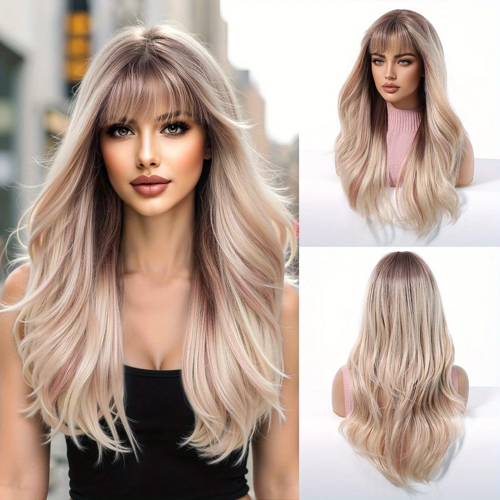 

Halloween Wig 24 Inch Multicolor Curly Hair with Bangs Synthetic Fiber Heat Resistant Wig Fully Manufactured for Daily Parties