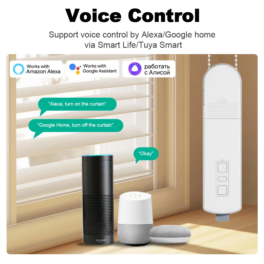 Manhot Tuya Smart Life WiFi Smart Motor Electric Chain Roller Blinds Shade Shutter Drive App Compatible With Alexa/Google Home