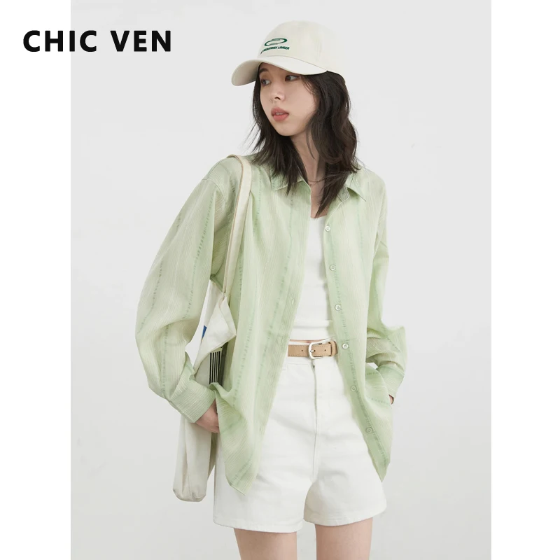 

CHIC VEN Fashion Women Shirt Loose Casual Striped Blouses Single Breasted Long Sleeved Female Coat Spring Summer Girl 2025