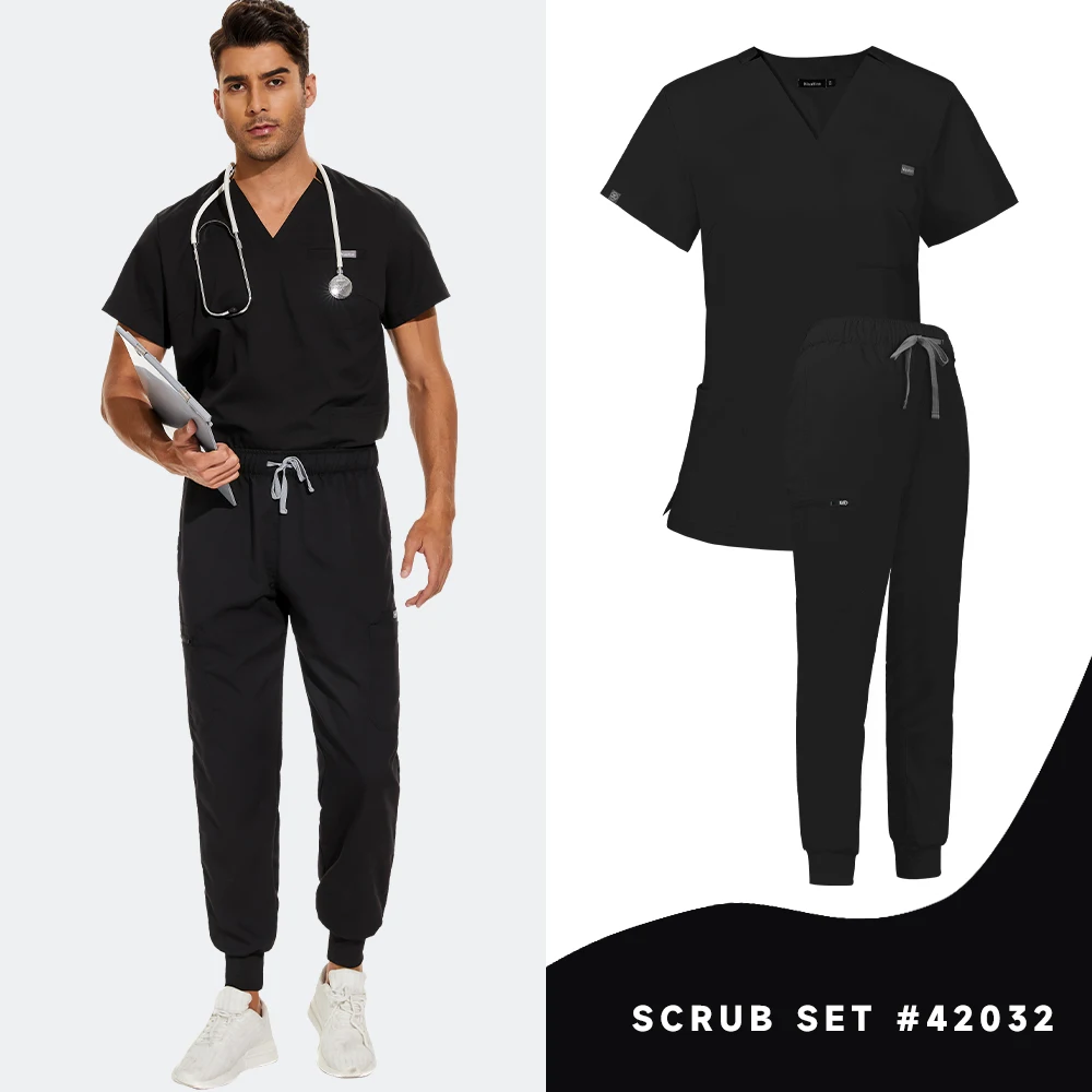 Homens e Mulheres Scrubs Outwear, Calças de Enfermeira, Acessórios de Enfermagem, Uniformes Clínicos, Fatos Médicos, Top Blusa, Doctor Set, Novo