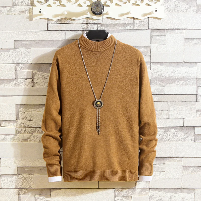 2023 Autumn and Winter New Men's Half High Neck Sweater Solid Color Slim Casual Men's Warm Sweater