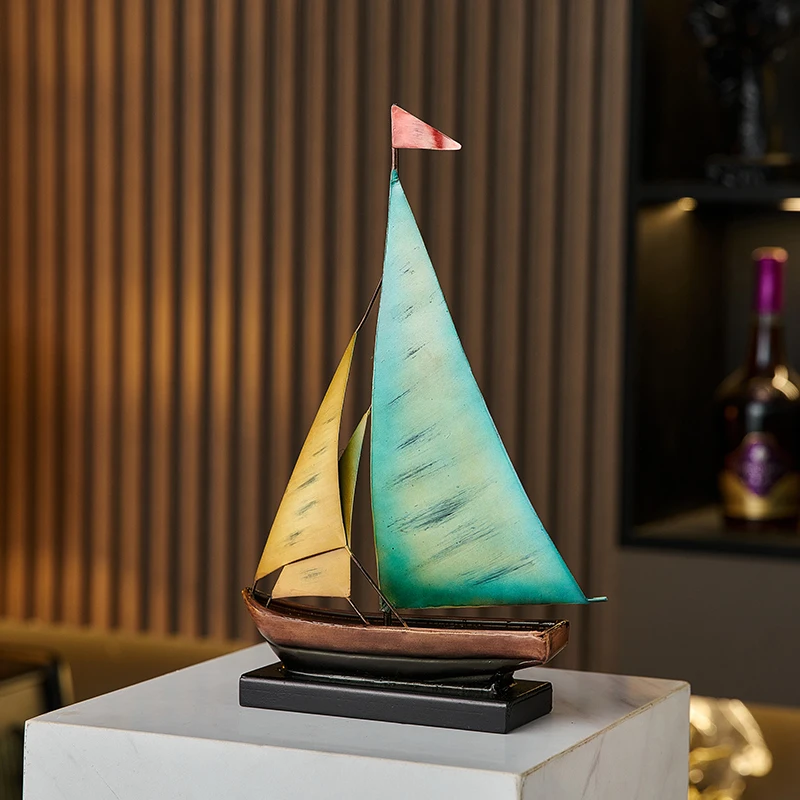 Creative Ironwork Iron Sailboat Decoration Living Room Office Desktop Wine Rack Ornaments Voyage Metal Model Modern Home Decor