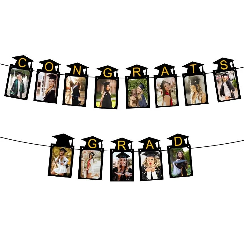 Congrats Grad Photo Paper Garland Hanging Banner for Class of 2024 Graduation Party Decoration Gifts Photo Props