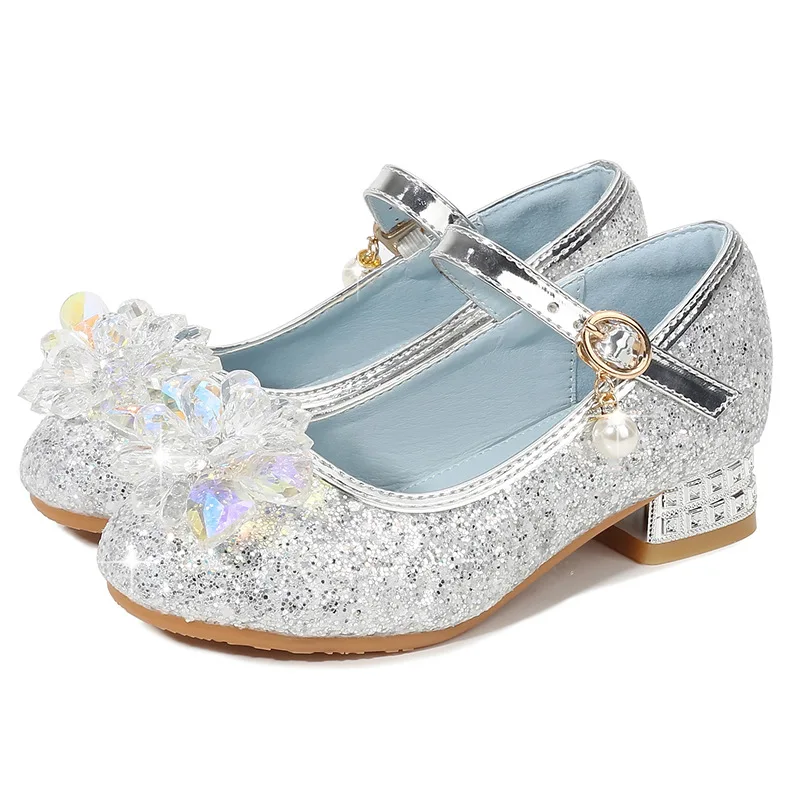 Girls High Heels Shiny Big Diamond Fashion Kids Princess Party Dance Shoes Casual Children's Crystal Student Performance Shoes