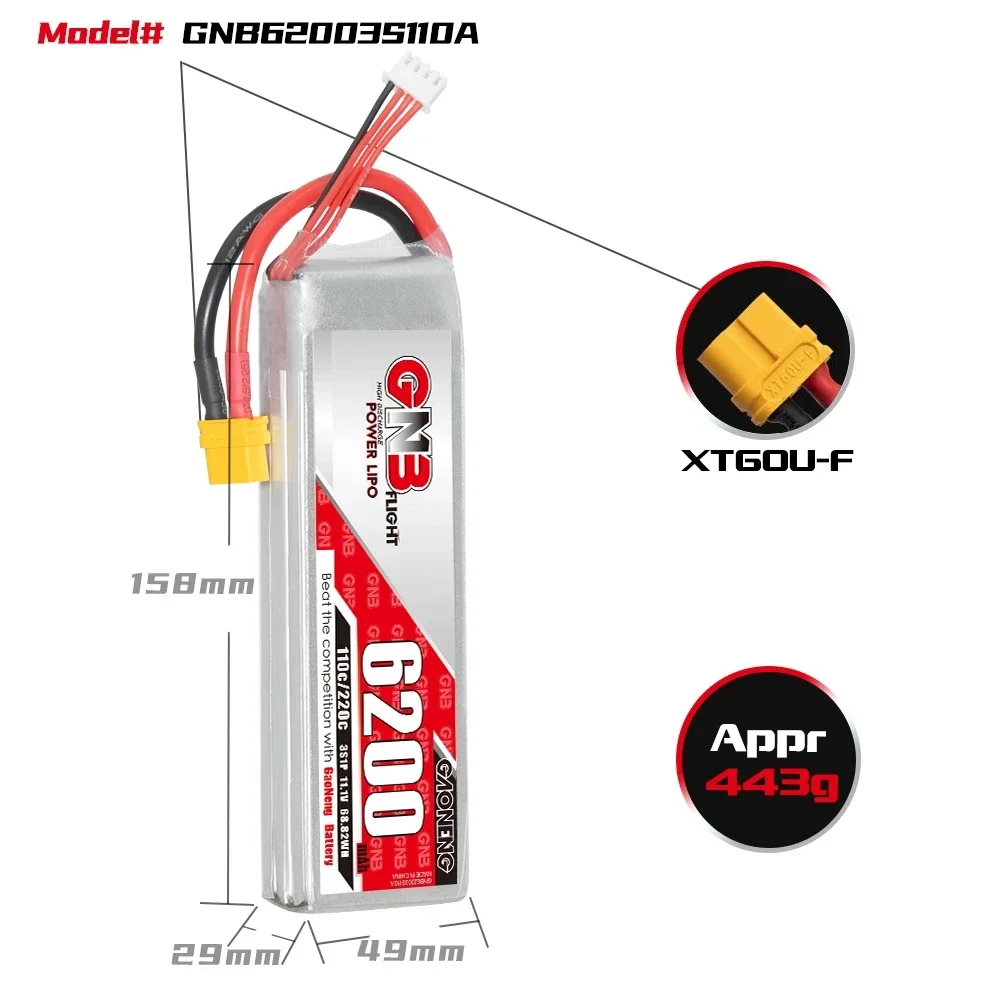 GNB 6200mAh 2S/3S/4S/6S 110C/220C 7,4 V XT60 XT90 LiPo batería para modelos de Hobby RC a escala 1/10 dispositivos eléctricos coche de turismo