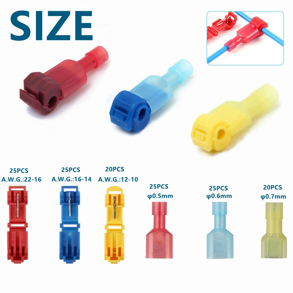 140Pcs 22-10 AWG Insulated T-Tap Quick Splice Combo Wire Terminal Connectors Male Quick Disconnect Spade Terminals