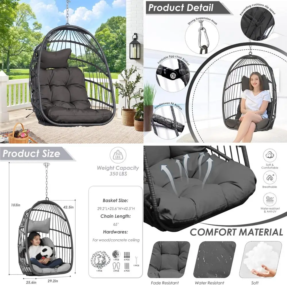 

Складное плетеное кресло-качалка из ротанга для улицы, прочная корзина-гамак емкостью 350 фунтов с удобным сиденьем для отдыха