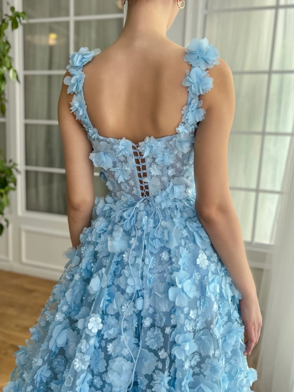 Dreamy Blossom A Line Evening Dress Elegant Square Neck Lace Up Prom Dress Sweet Women Cocktail Gown Customized Party Couture