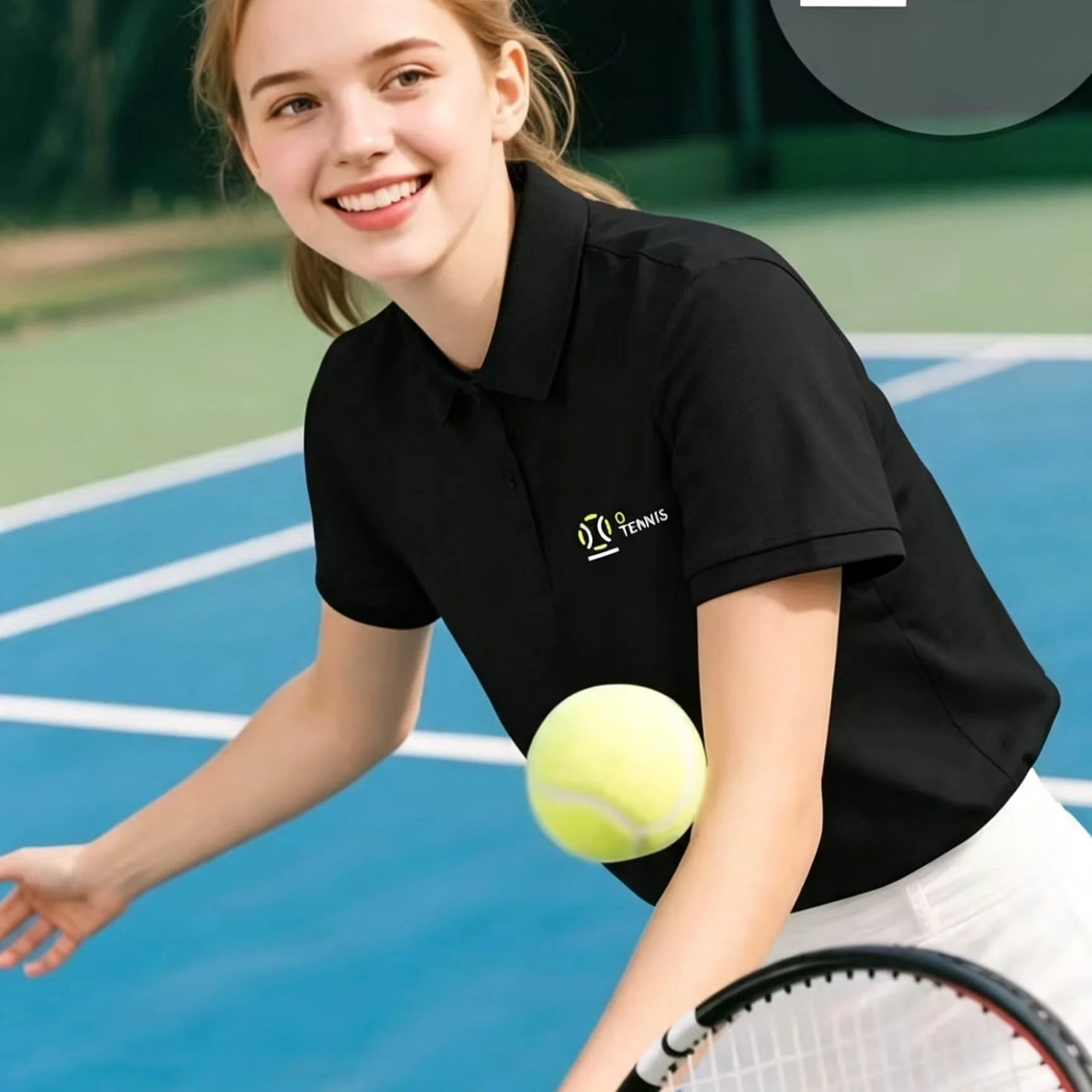 Unisex Short‑Sleeve Black Polo Tee Minimal Tennis Ball Racket Chest Print Lightweight All‑Match Outdoor Sports Casual Fashion Shirt