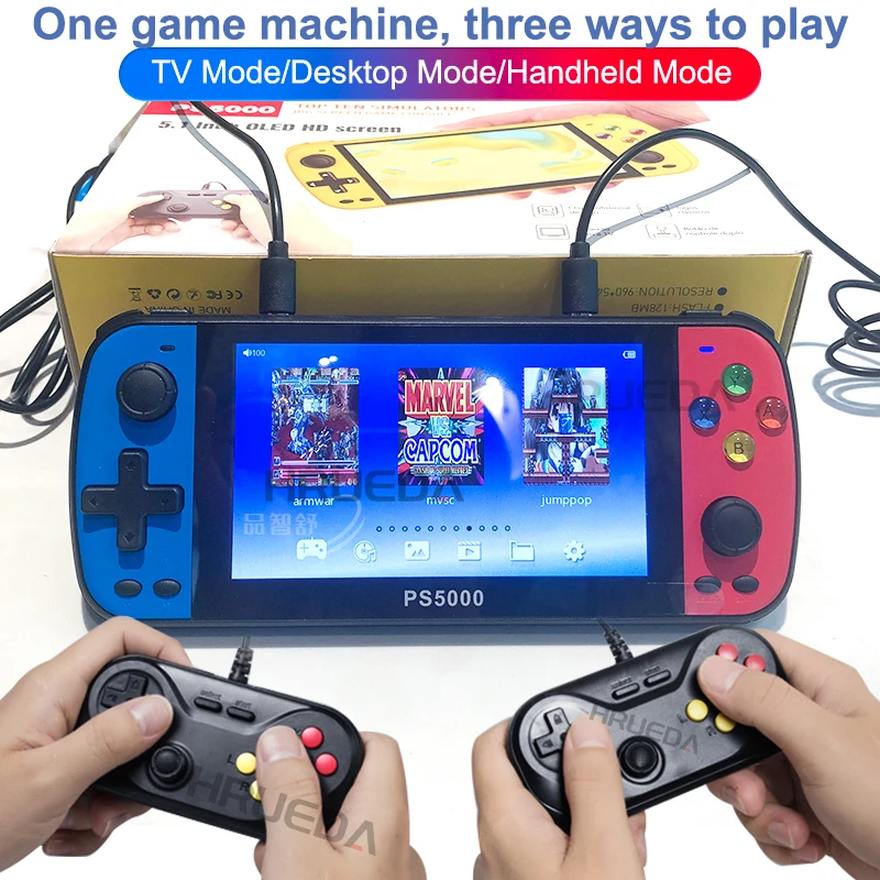 Retro Video Game Console 5.1 Inch 32G 3000/64G 6000 Games PS5000 Double Game Console Portable Handheld Arcade Video Game Players