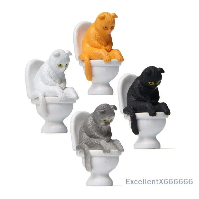 Funny Sitting On Toilet Seated Posture Kitten Figurines Micro Landscape Ornament Home Desktop Office