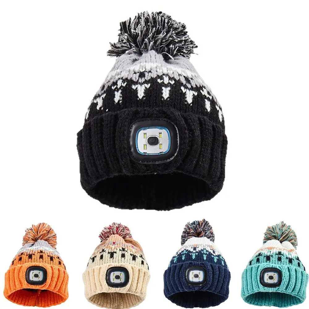 New Rechargeable LED Beanie Hat Knitted Warm Beanie Hat Knitted Cap Men Women Teenagers