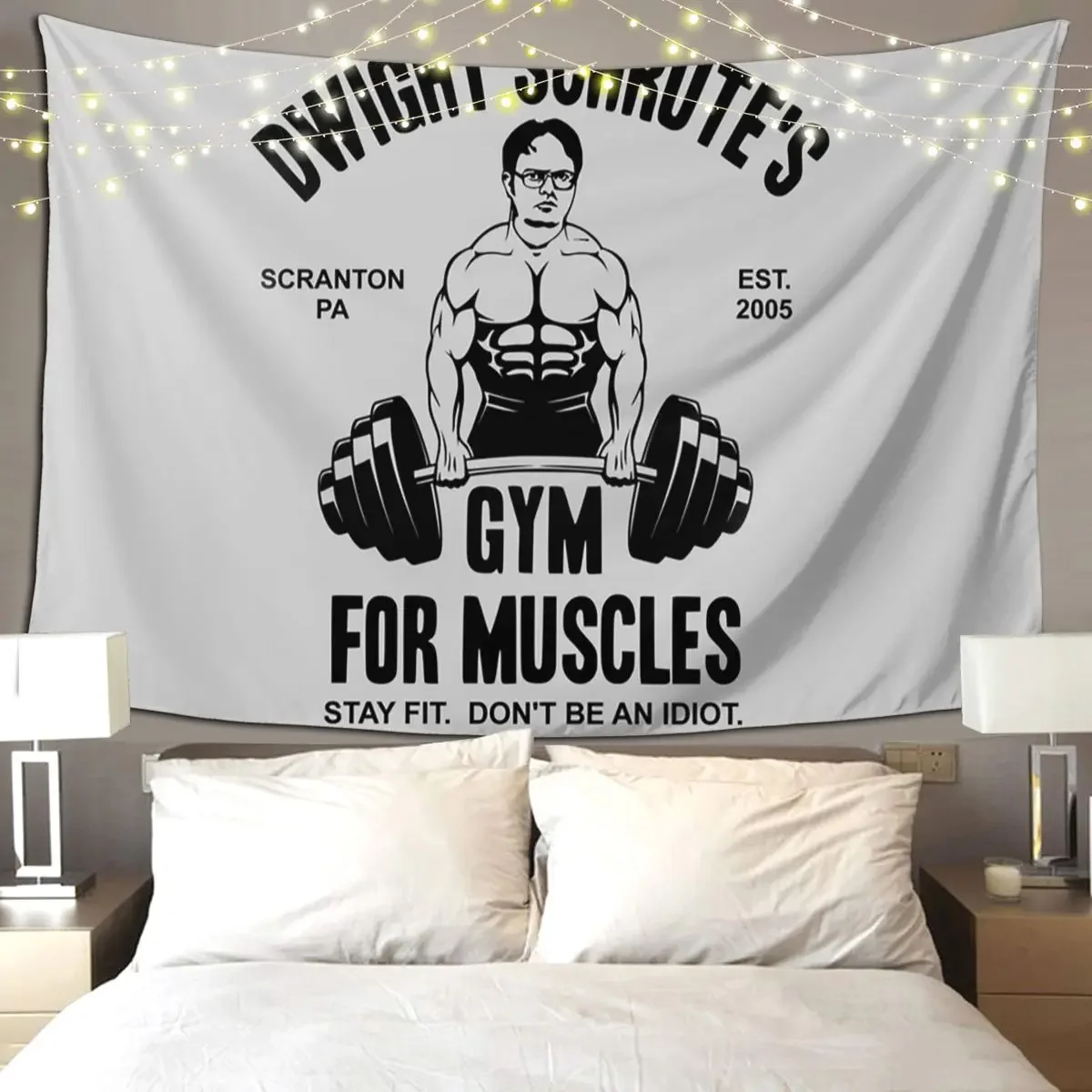 Dwight Schrute Gym For Muscles Tapestry Hippie Wall Hanging Aesthetic Home Decoration Tapestries for Room Bedroom Dorm Room