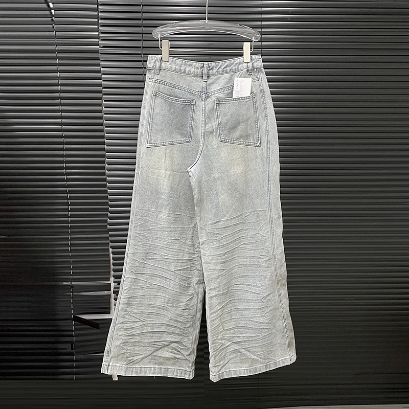KBQ Solid Spliced Pockets Hollow Out Pants for Women High Waist Minimalist Patchwork Pockets Street Jean Female Fashion Style