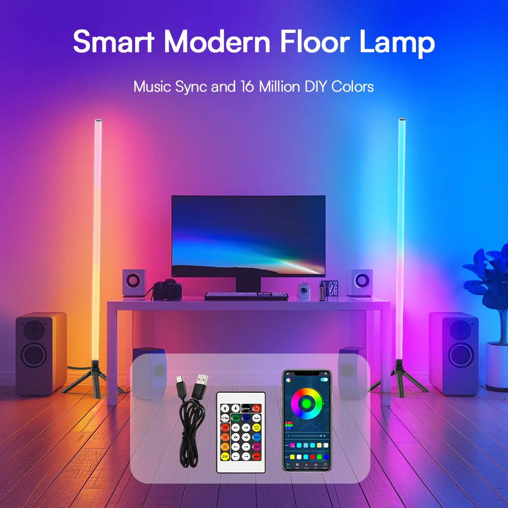 360° RGB Full Glow Floor Atmosphere Light - Remote Control & Dimmable, Music Rhythm Pickup for Bedroom, Living Room & Corner