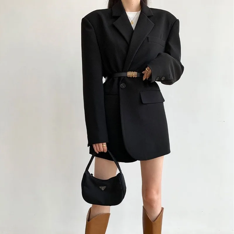 Luxury Black Gray Blazer Women Suit Office Ladies Long Sleeve Spring Autumn Jacket Single Button Korean Chic Jacket Loose Casual
