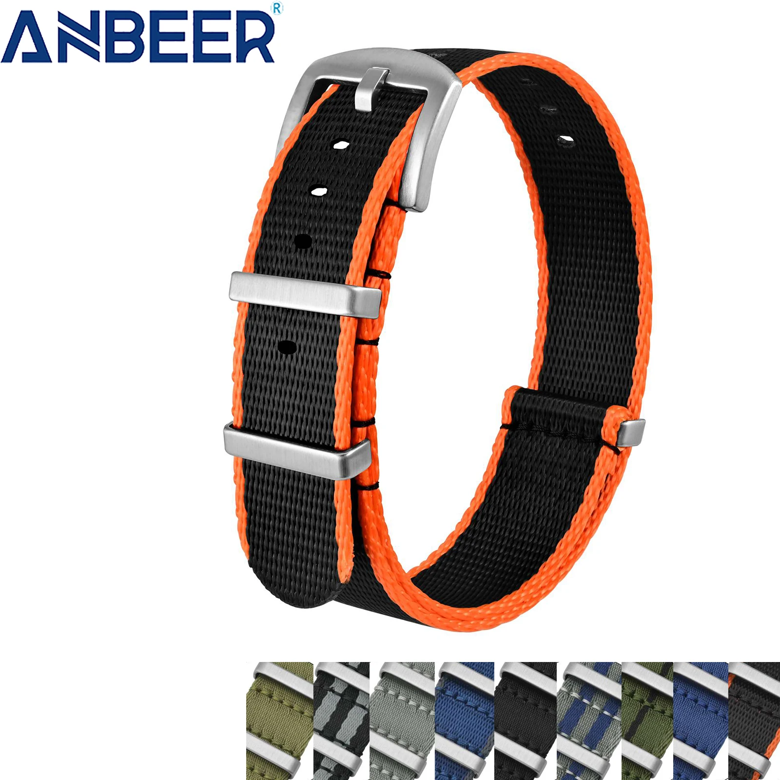 

Anbeer Nylon Watch Band 18mm 20mm 22mm Military Fashion Adjustable Watch Straps with Stainless Steel Buckle Include Tools