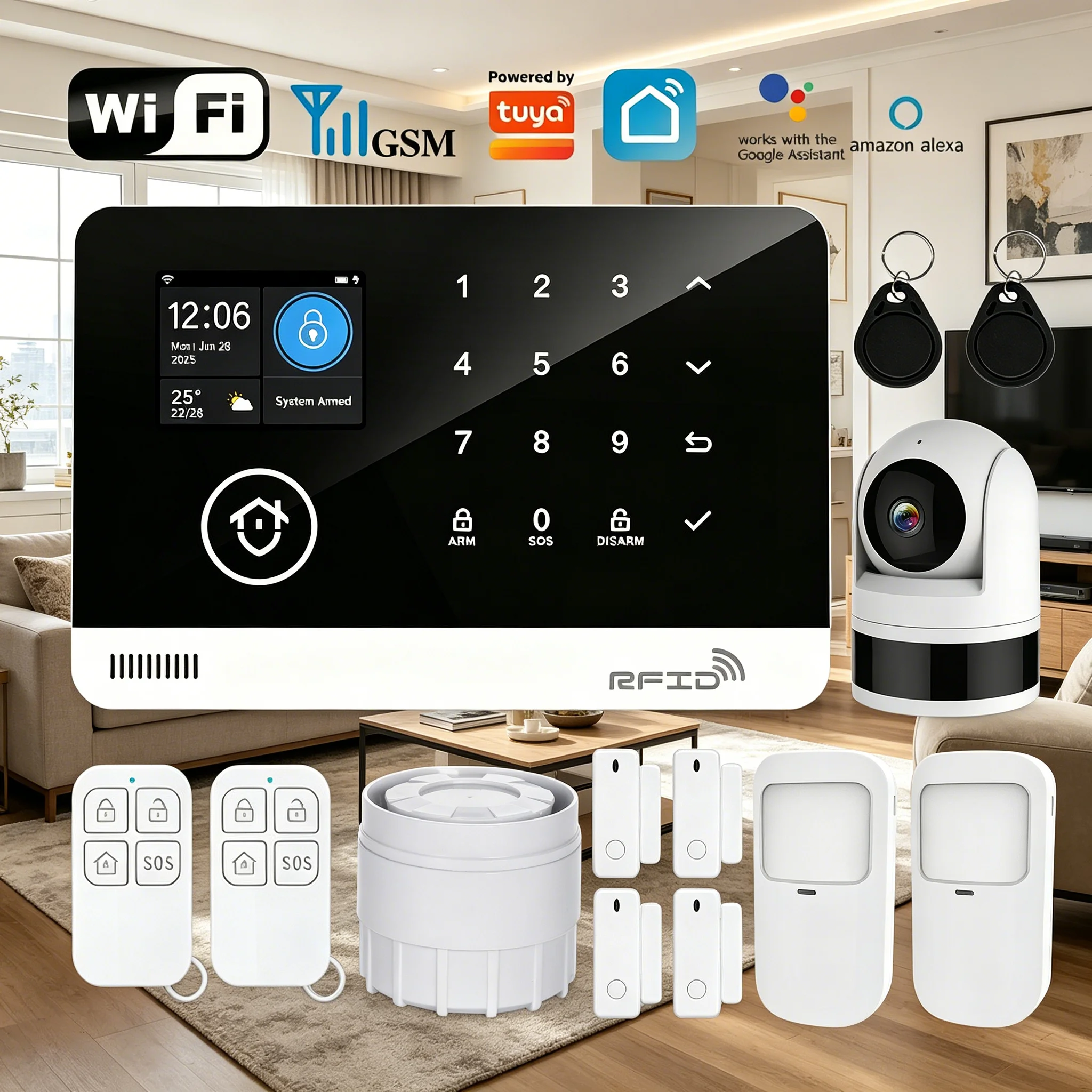 

Tugard Home Burglar Alarm System WiFi GSM Dual Band Wireless APP Remote Monitoring Door Window Anti Theft Sensor Security Camera