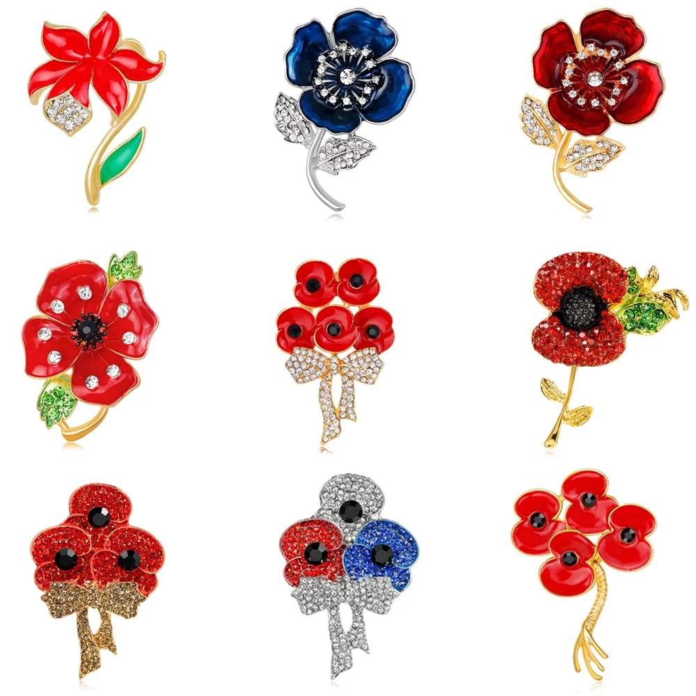 Zinc Alloy Poppy Brooch UK Princess Souvenir Pin Enameled Red Poppy Flower Brooches for Women Jewelry Accessories